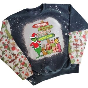 Gildan Grinch Holiday Sweatshirt with Colorful Sleeves